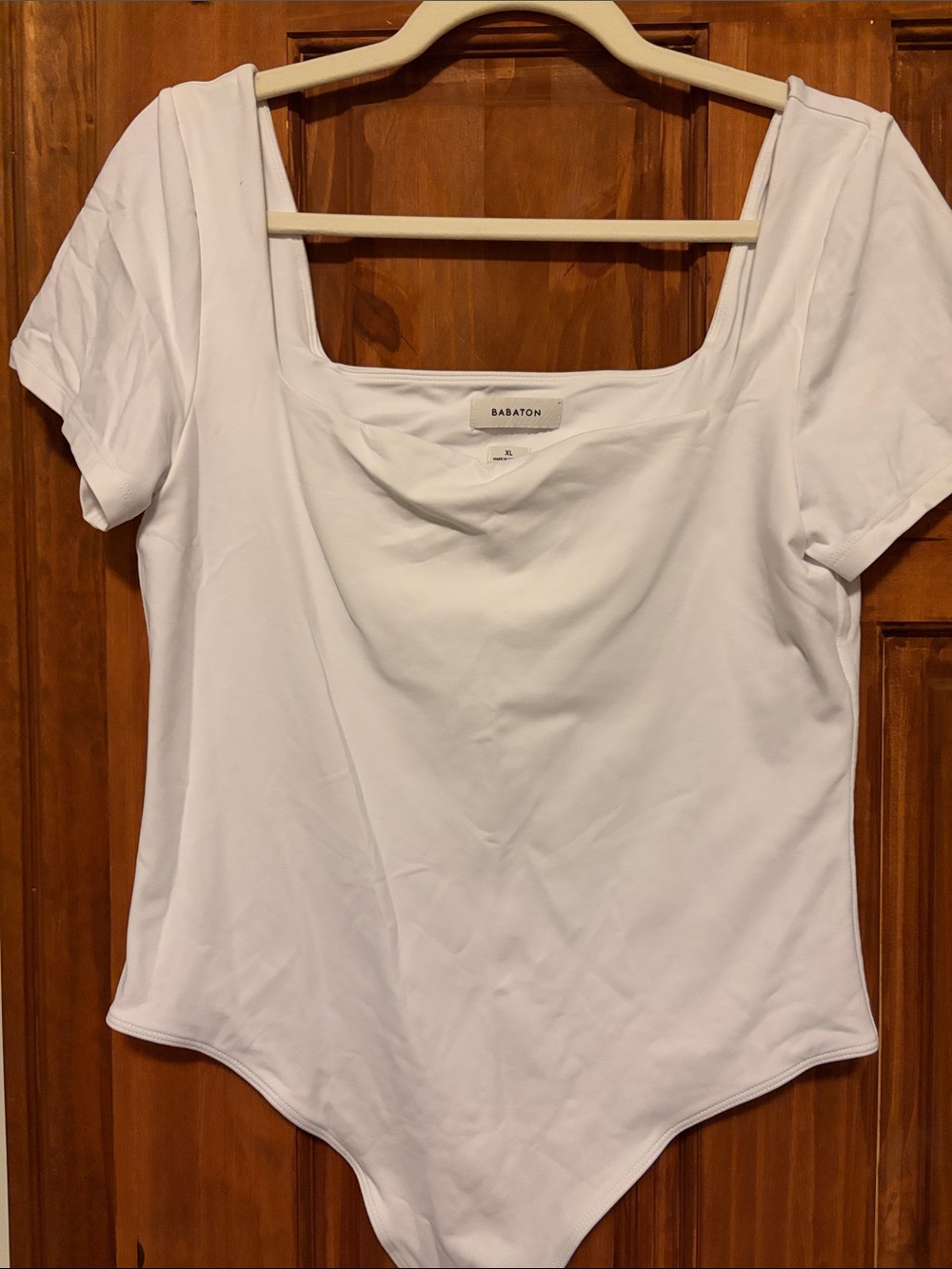 Babaton White Square Neck Short Sleeve Bodysuit